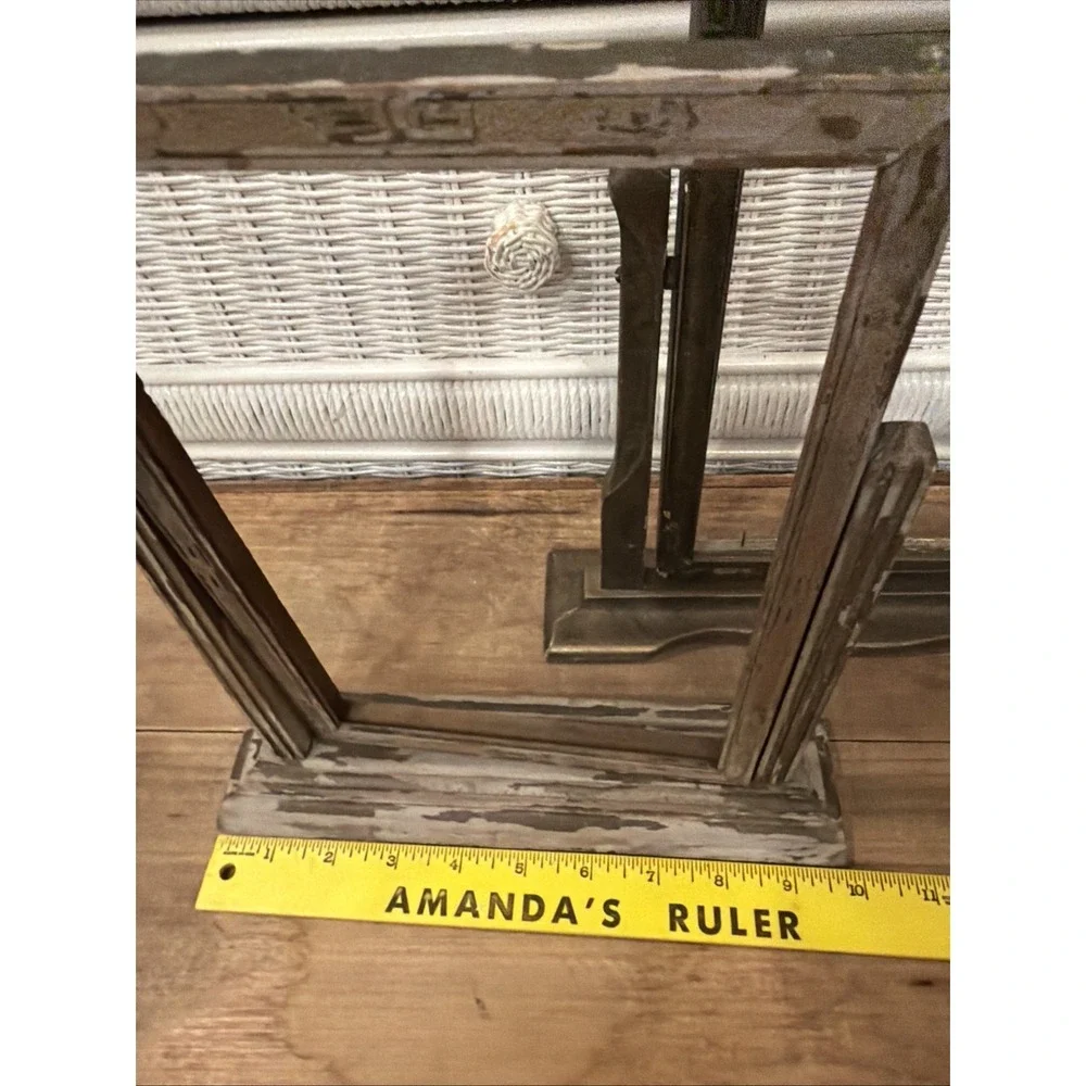 Vintage Antique Swivel Pedestal Picture Frame Set of 4 Distressed Metal Wood